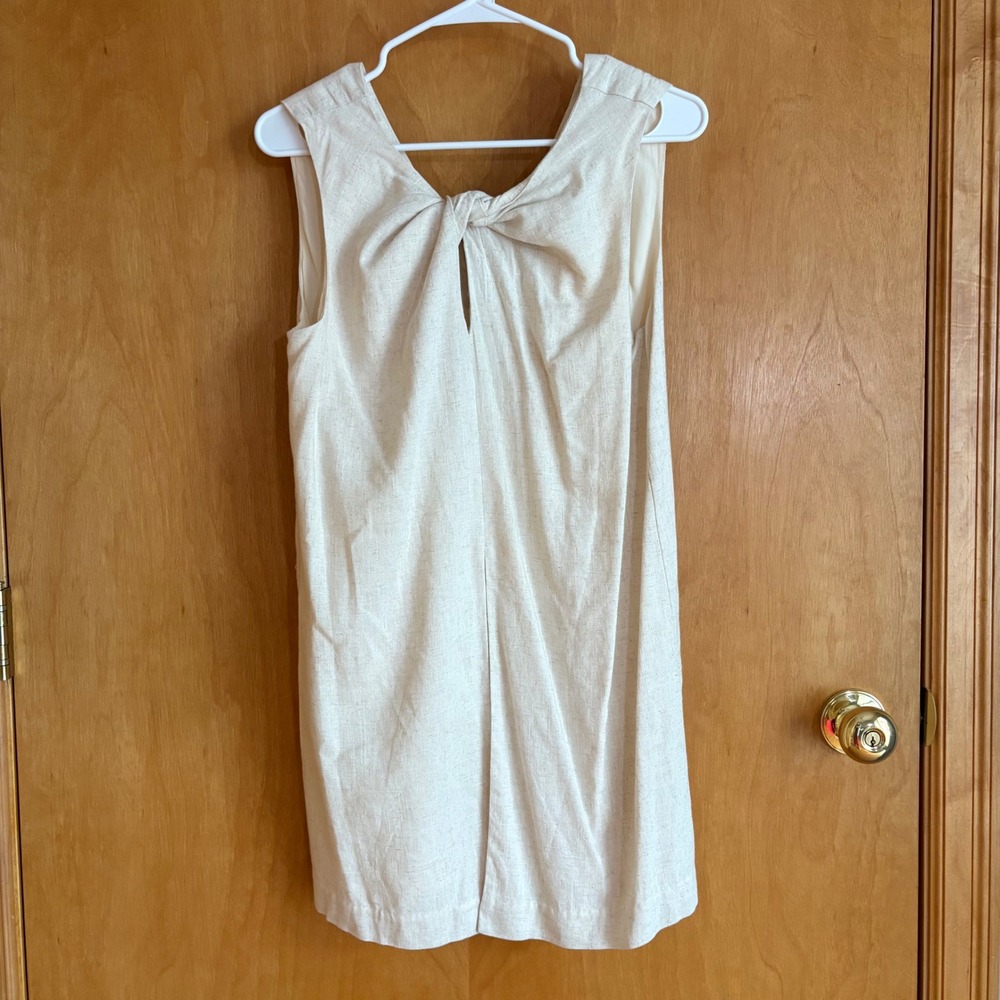 Sunday in‎ Brooklyn Shift Dress Womens Small Beige Linen Blend Knot Front V-Back